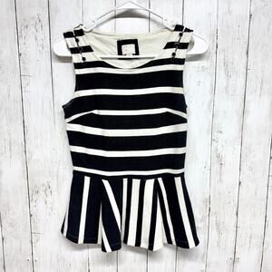 Anthropologie Top Women Size XS Black White Stripe Sleeveless Peplum Y2K Blouse